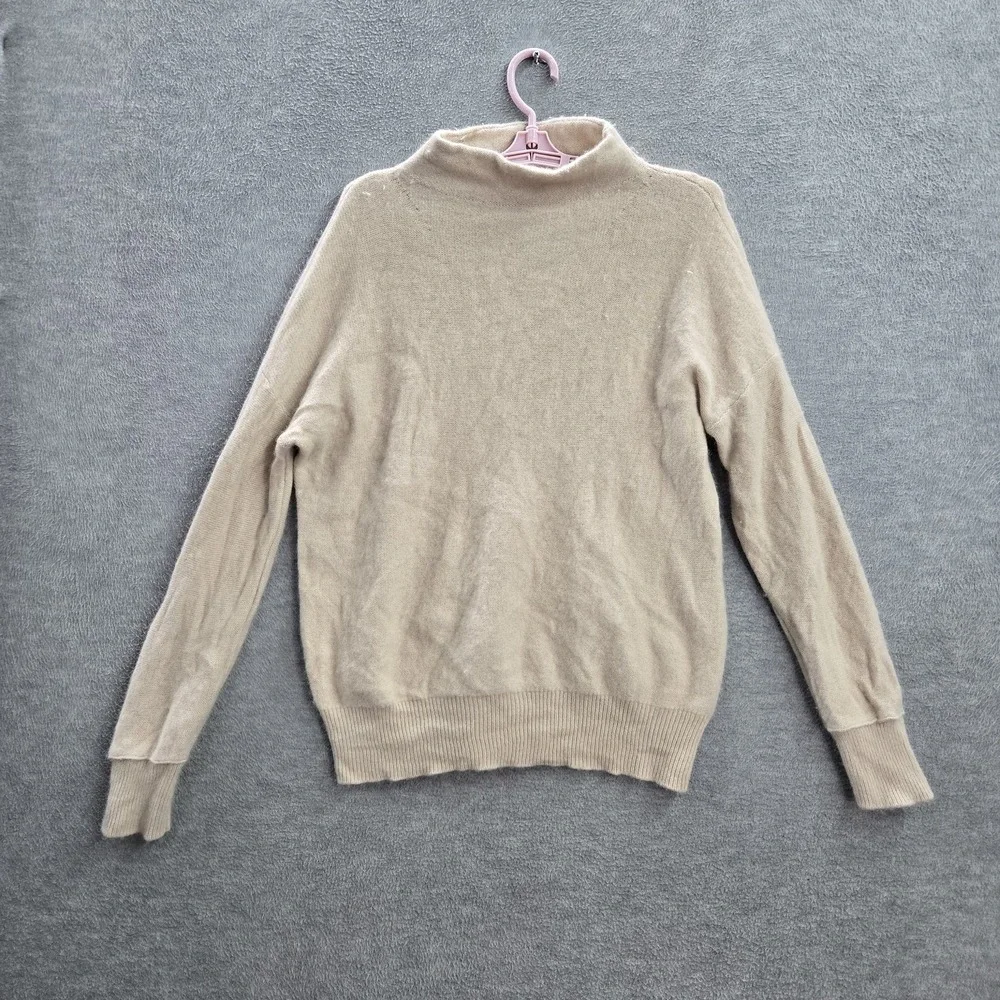 Tahari Women Sweater M Beige Knit 2 Ply Cashmere Long Sleeve‎ Mock Neck Pullover